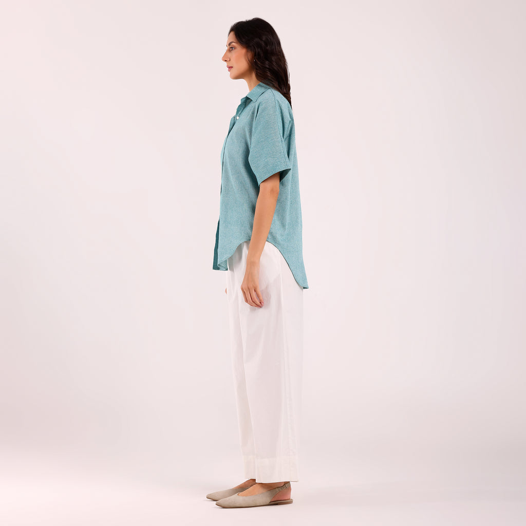 Sukoon- Khadi Textured Shirt Turquoise