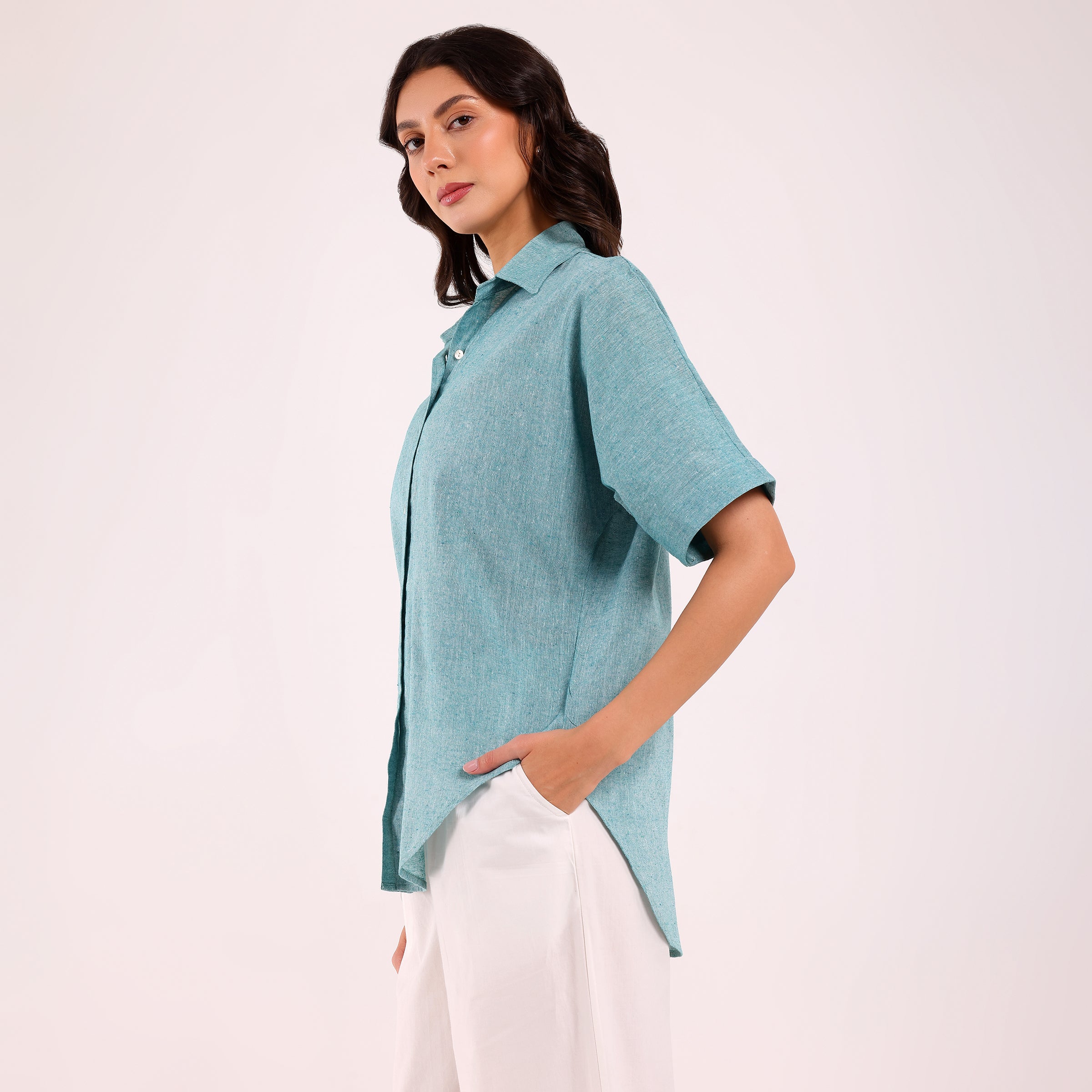 Sukoon- Khadi Textured Shirt Turquoise