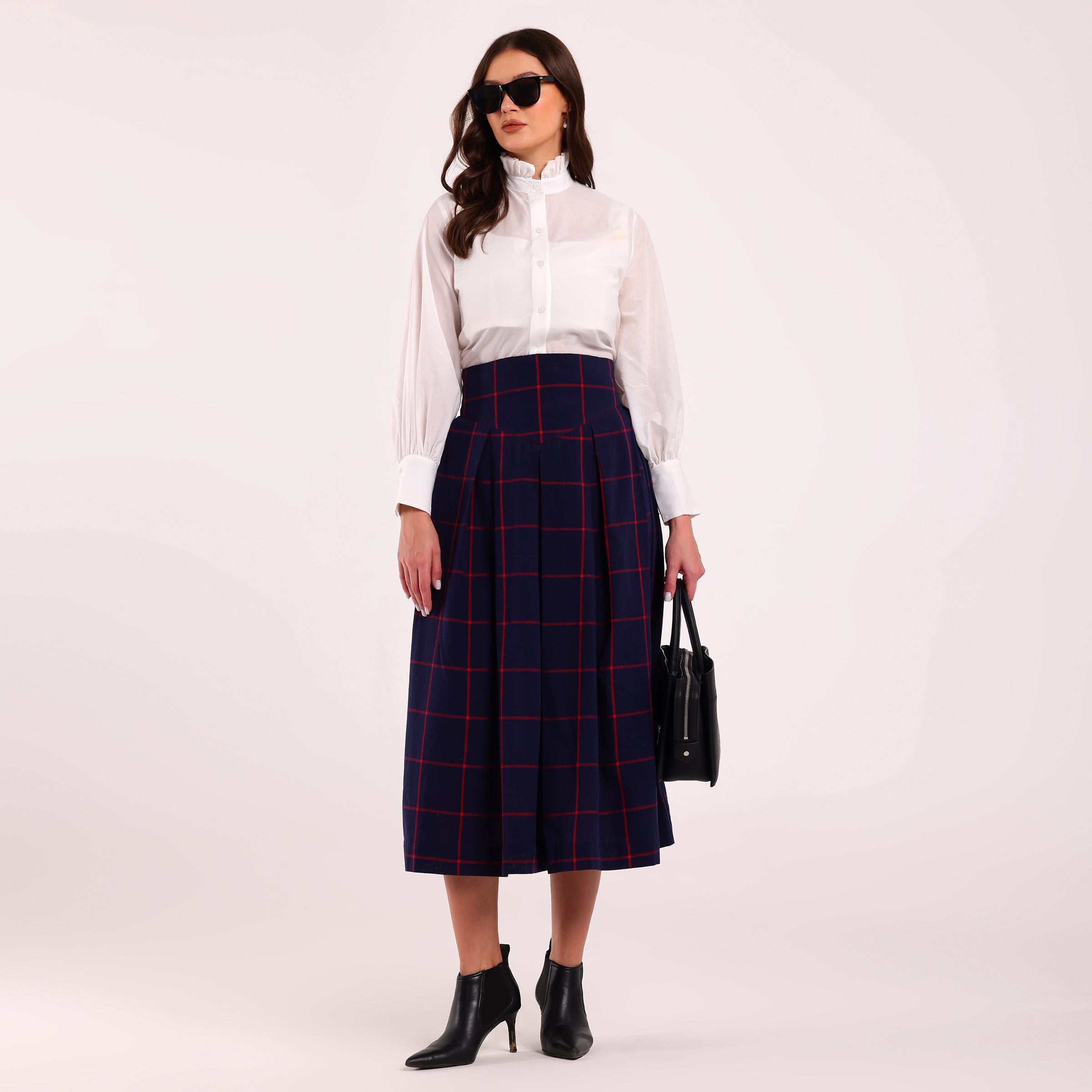 Naya- Box Pleated Blue Skirt