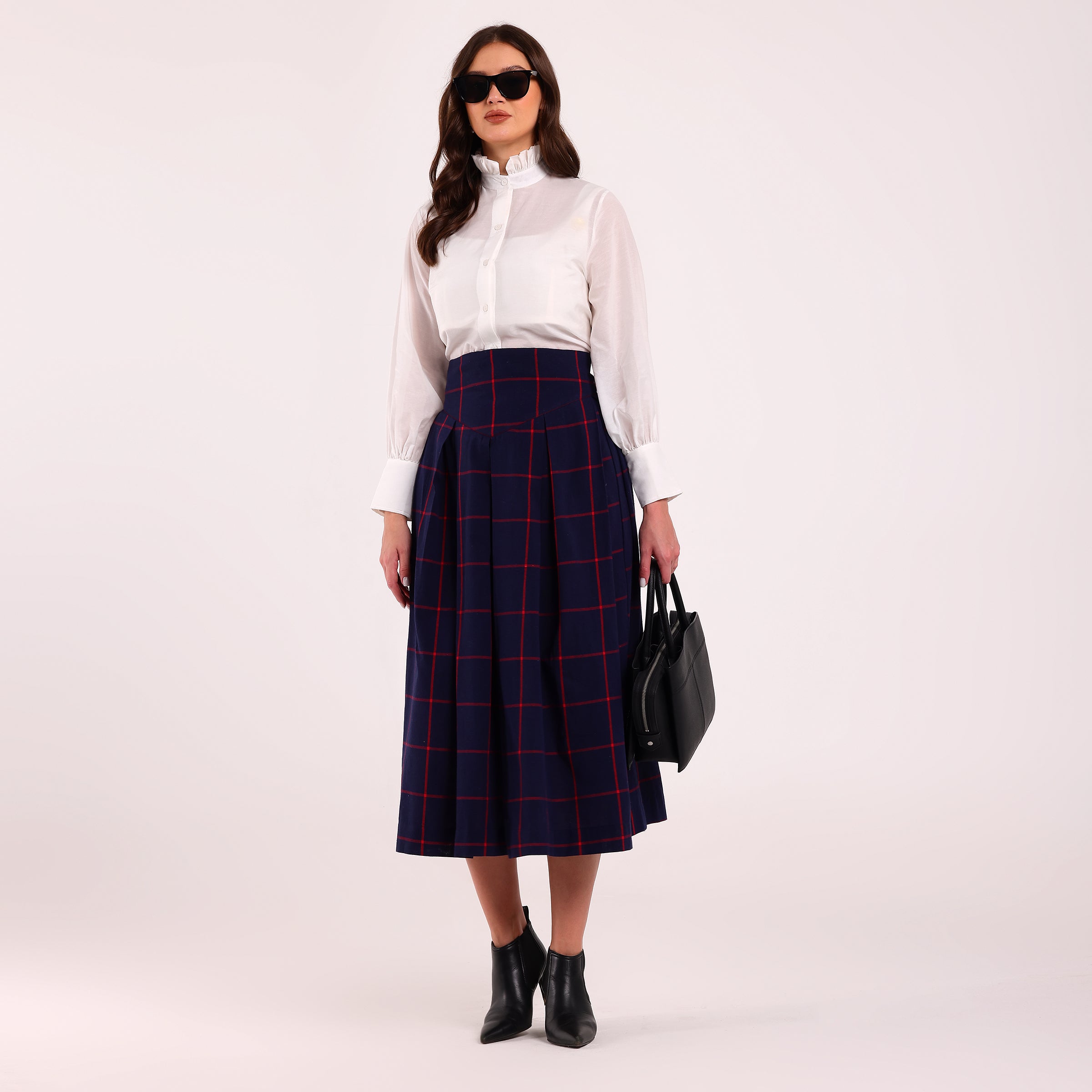 Naya- Box Pleated Blue Skirt