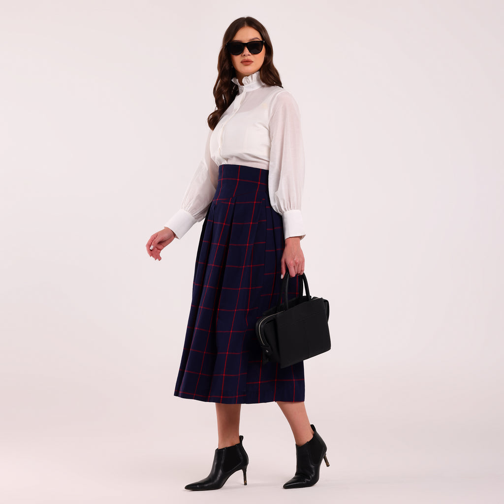 Naya- Box Pleated Blue Skirt