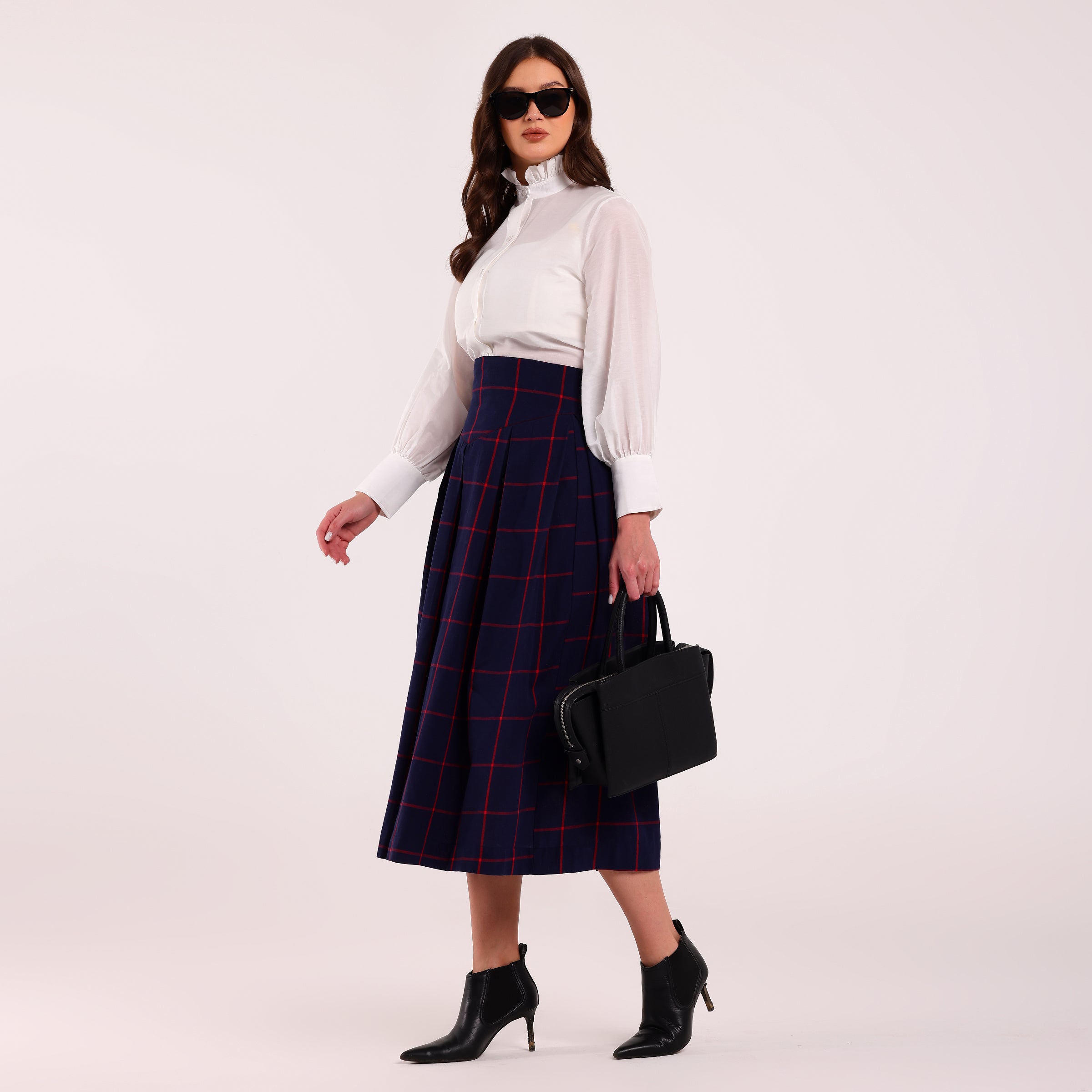 Naya- Box Pleated Blue Skirt