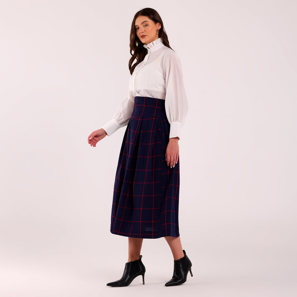 Naya- Box Pleated Blue Skirt