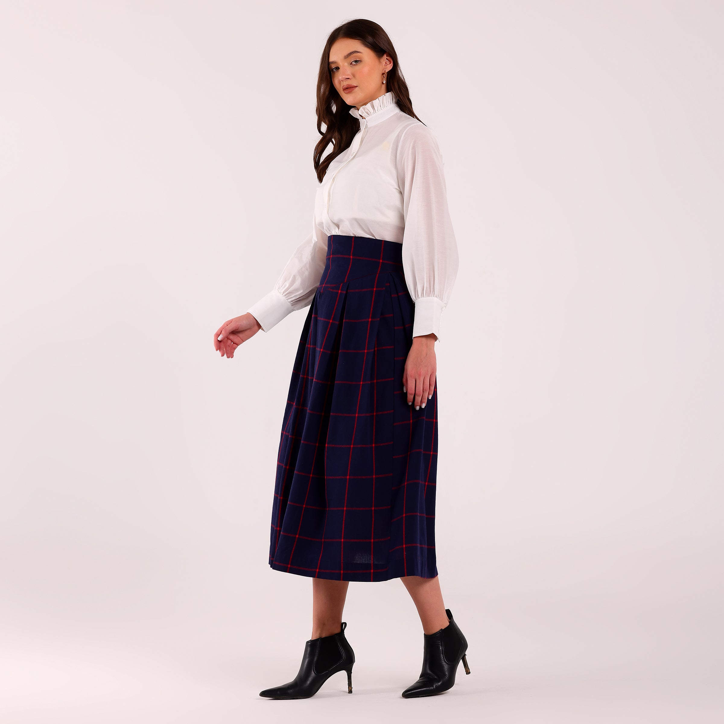 Naya- Box Pleated Blue Skirt