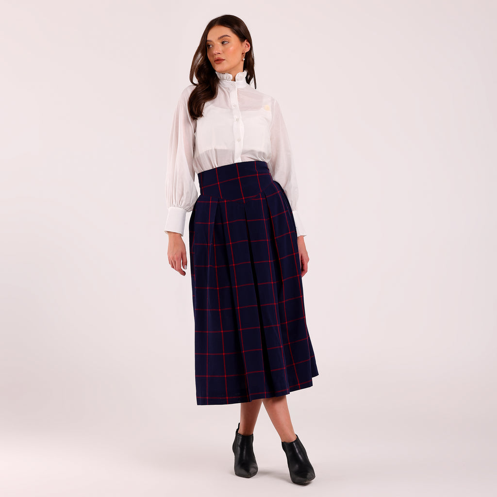 Naya- Box Pleated Blue Skirt