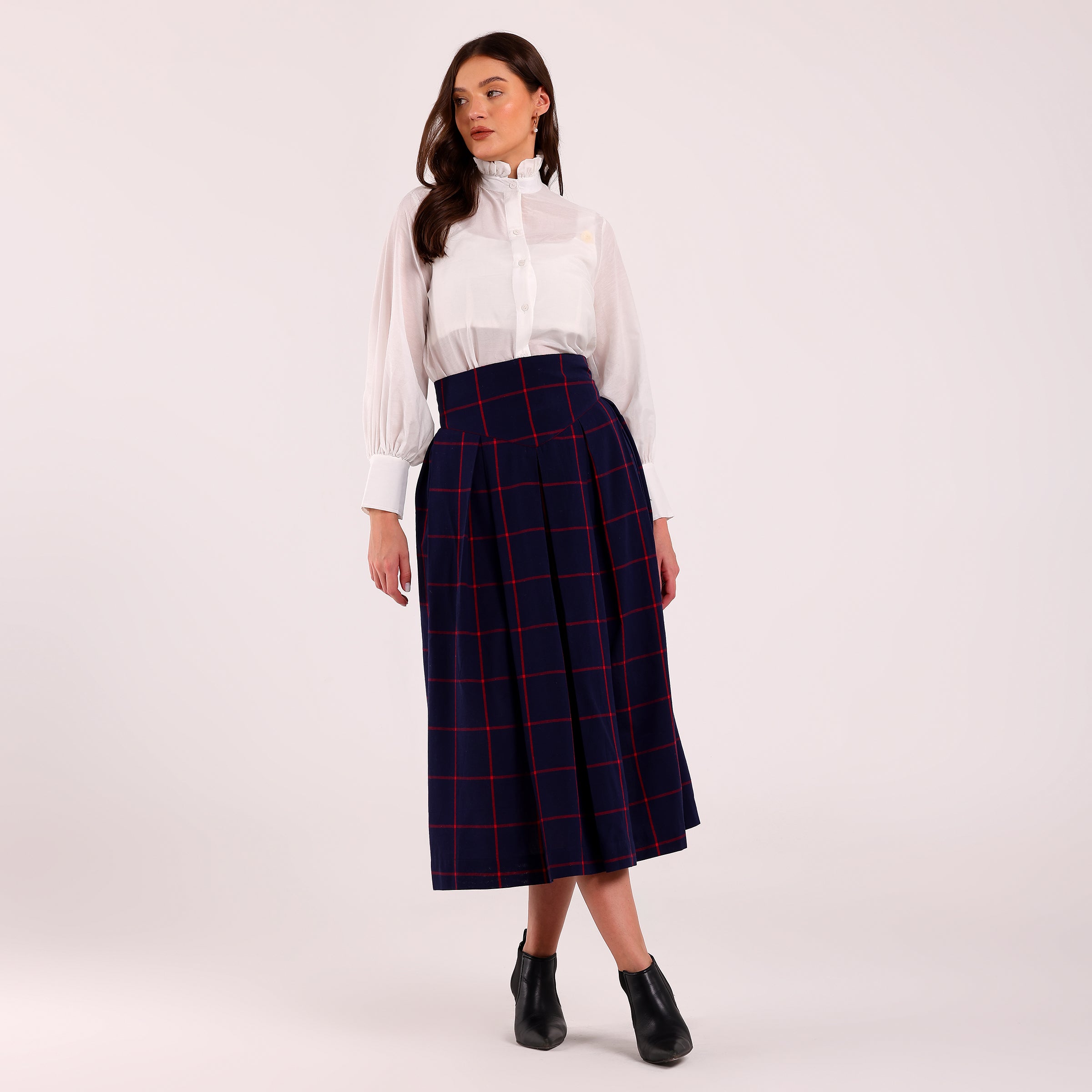 Naya- Box Pleated Blue Skirt