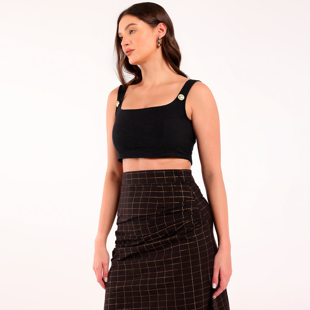 Naya-Golden Checked Pleated Skirt