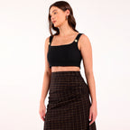 Naya-Golden Checked Pleated Skirt