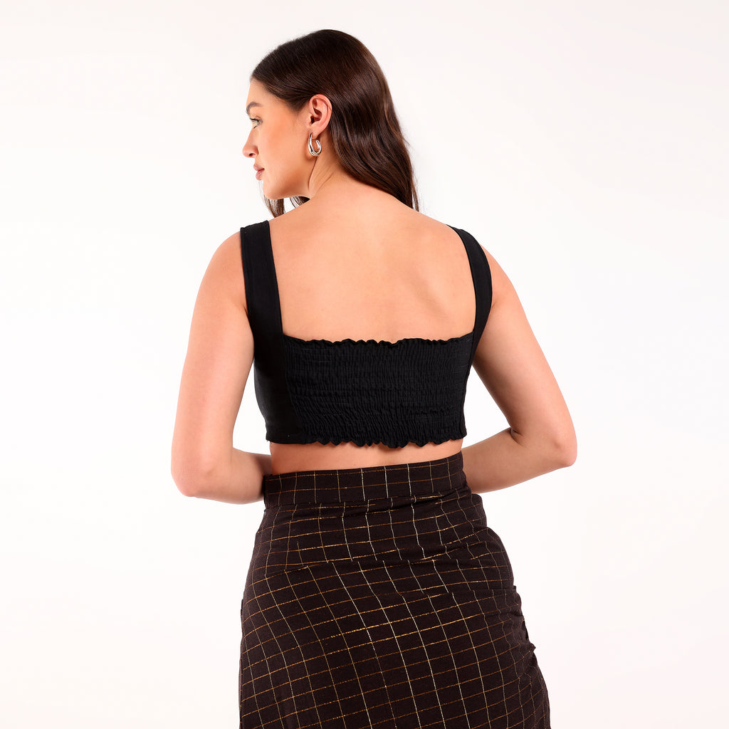 Naya-Golden Checked Pleated Skirt