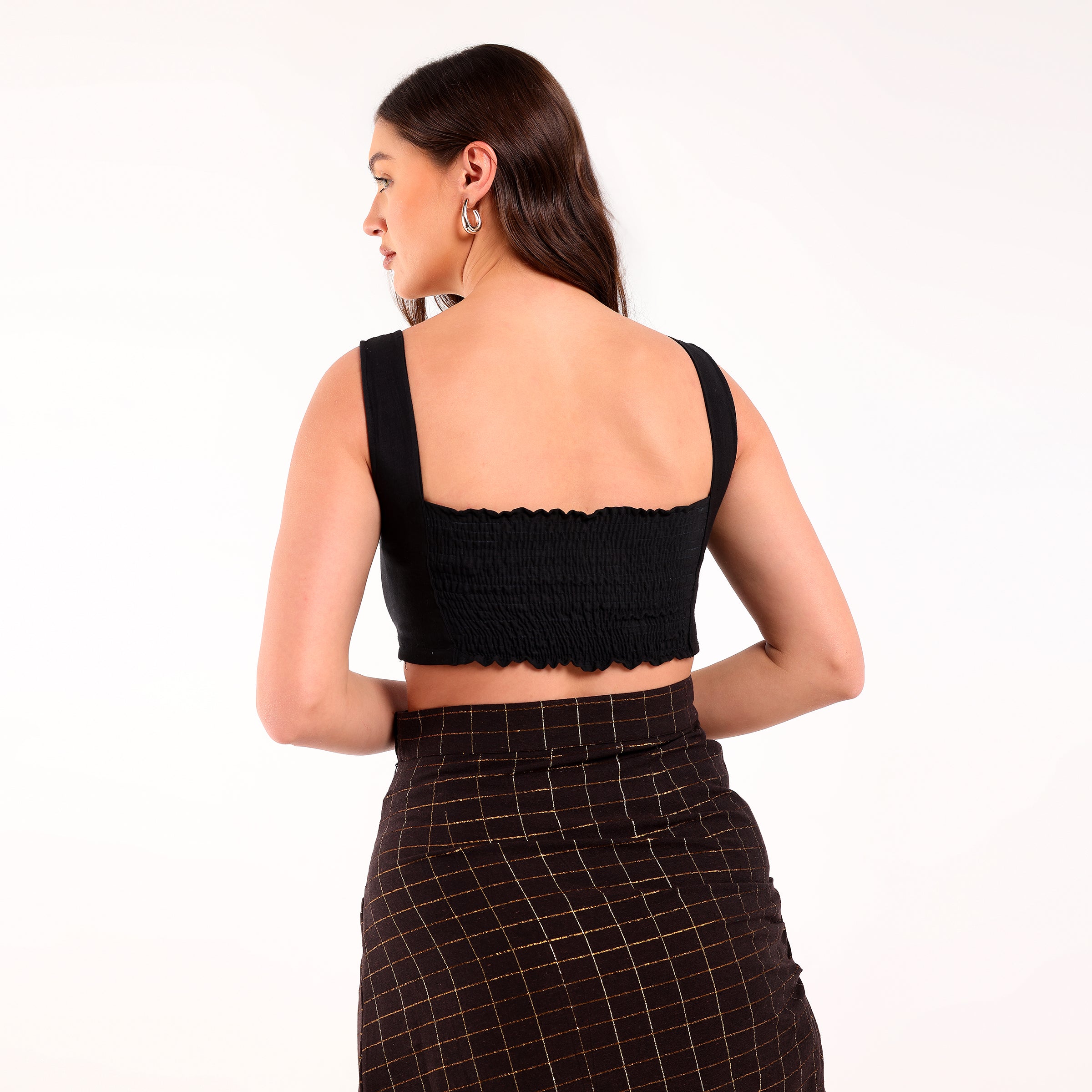 Naya-Golden Checked Pleated Skirt
