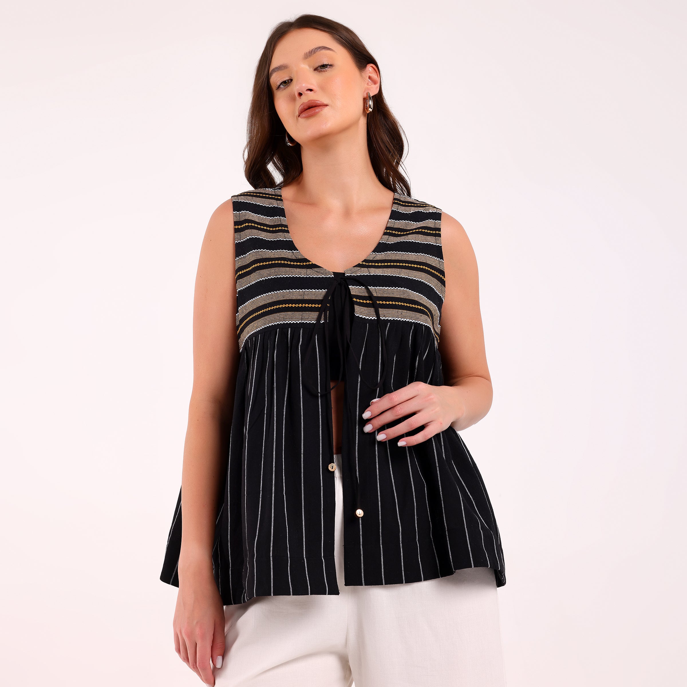 Naya- Front Open Sleeveless Jacket (Mustard)