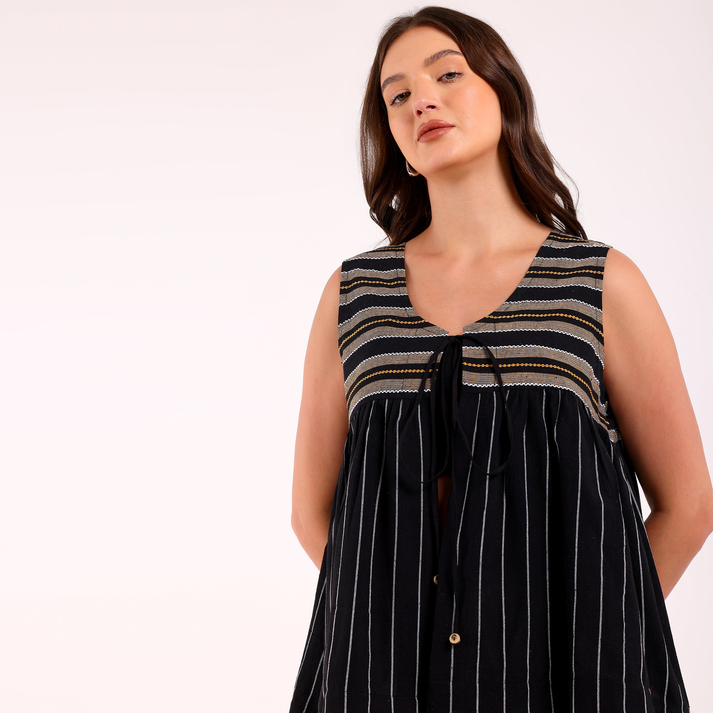 Naya- Front Open Sleeveless Jacket (Mustard)